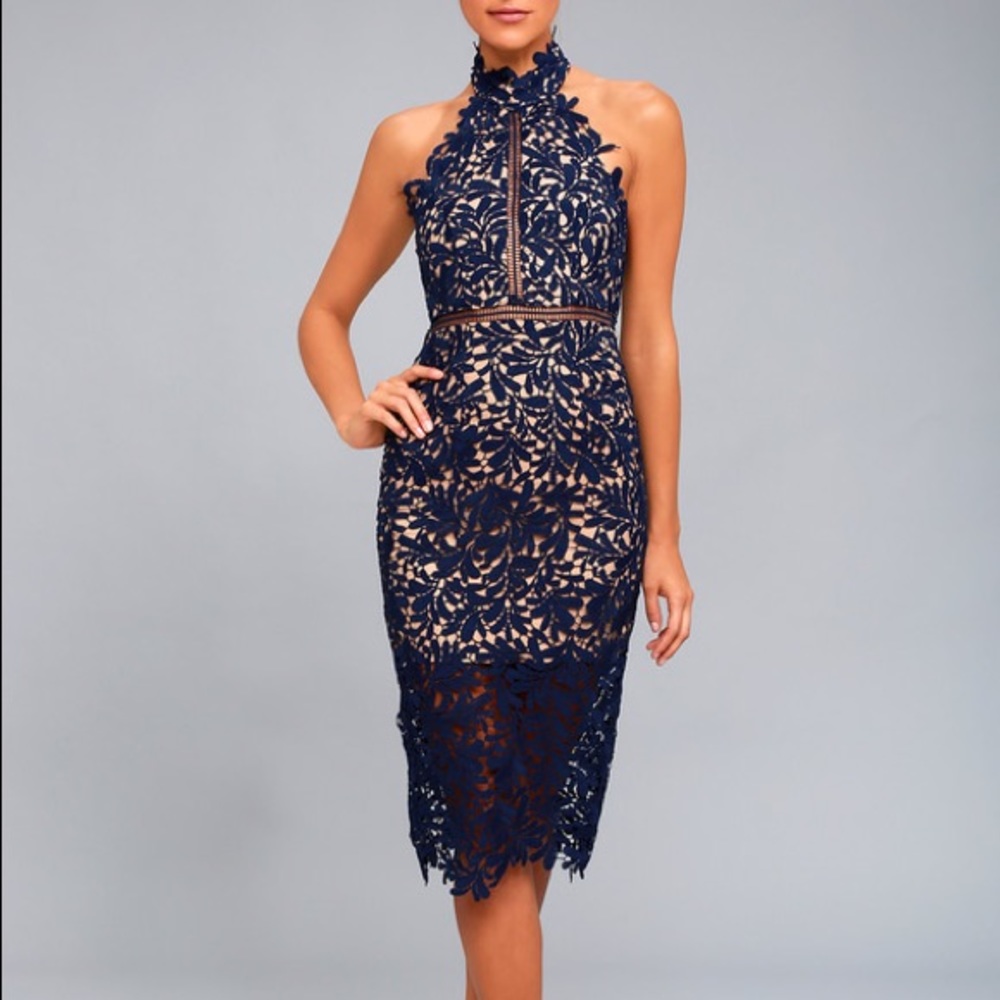 Divine Destiny Navy Blue Lace Midi Dress